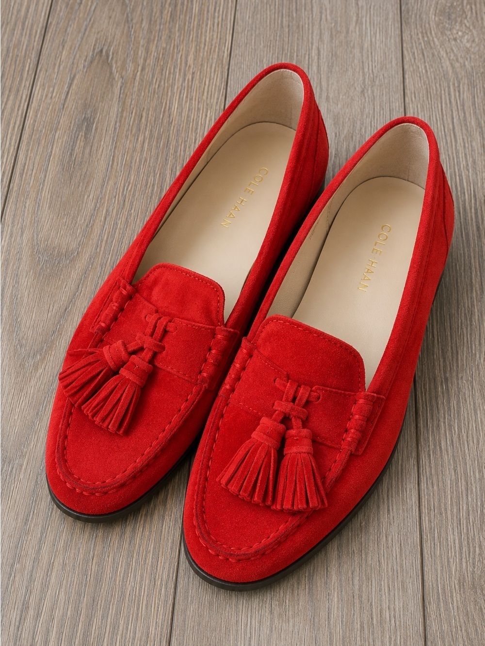 Cole Haan Red Suede Tassel Loafers Women’s Size 6.5 Classic Preppy